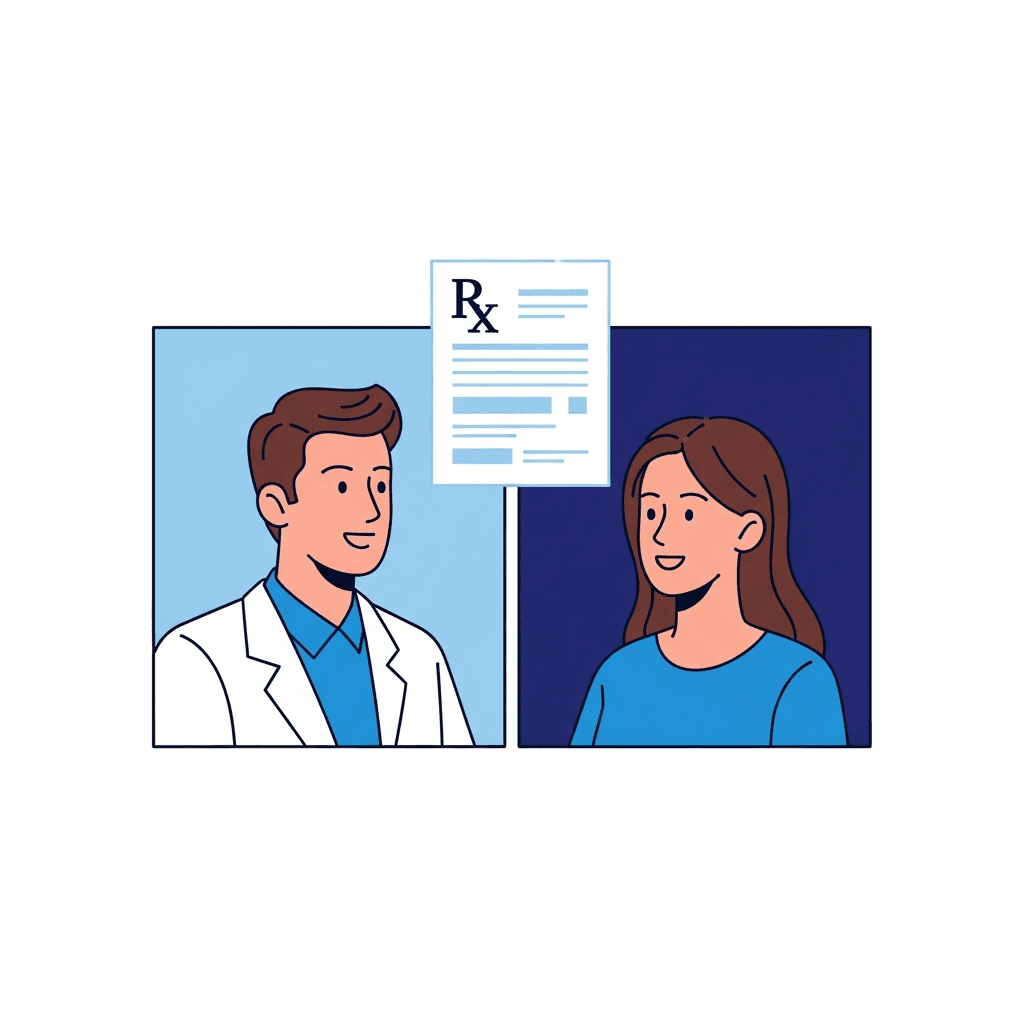 Médecin et patient en consultation vidéo avec une ordonnance